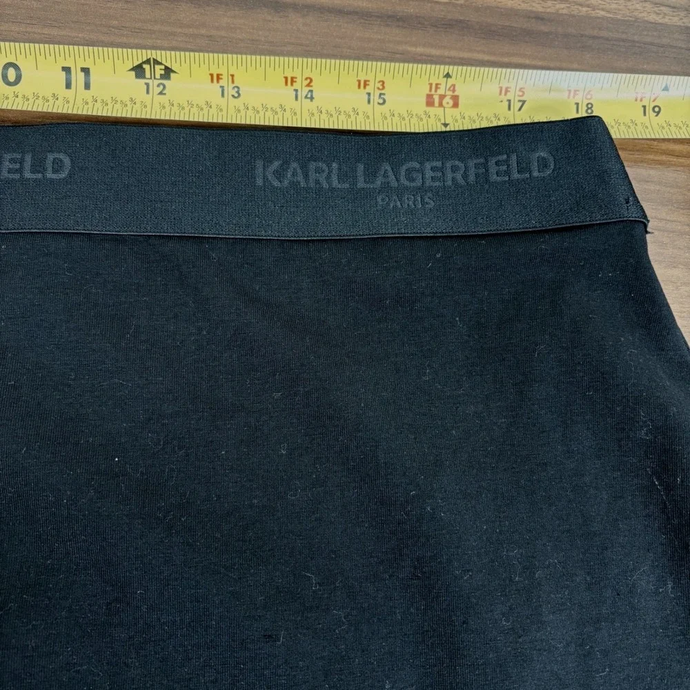 KARL LAGERFELD PARIS Black Knit Stretch Pencil Skirt XL‎ Pull On Logo Waistband